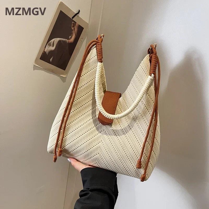 

Fashion Women Knitted Underarm Bag Large Capacity 2025New Casual Simple Tote Bag Daily Commute Shopping Work Bucket Shoulder Bag