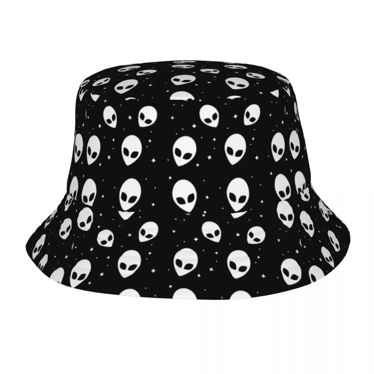 Custom Black And White UFO Alien Pattern Bucket Hats For Women Men Print Summer Beach Sun Fisherman Cap