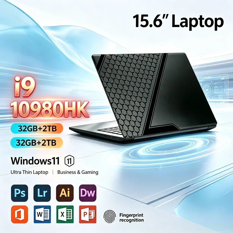 15.6'' Inch Laptop Intel Core I9 10980HK Windows 11 32GB RAM 1TB/2TB SSD Ultra Slim Portable Gaming Notebook PC For Office Study