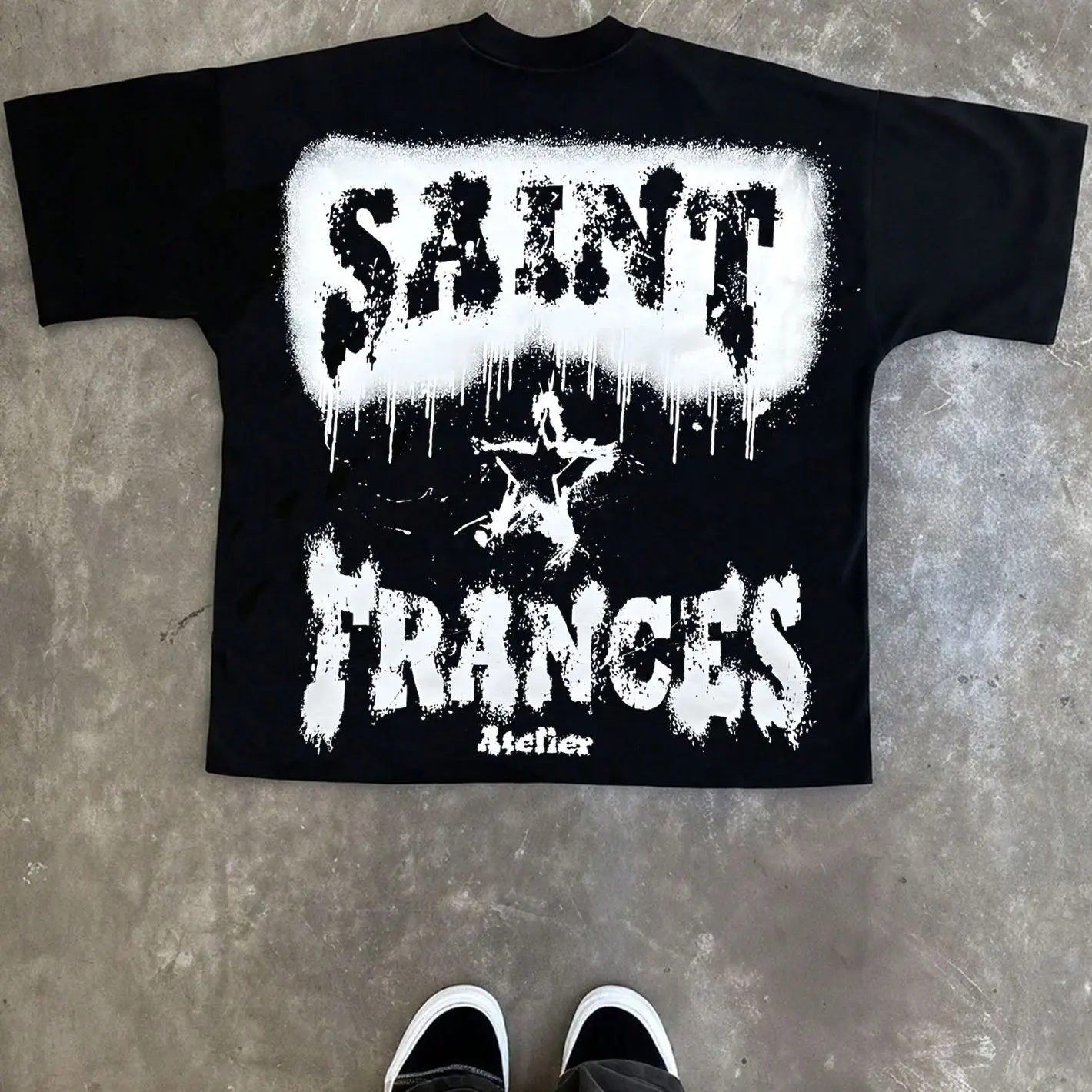 T-shirt oversize homme été 2026 « Salvation Soul » avec imprimé ange, manches courtes, style streetwear décontracté, coupe ample, haut quotidien pour homme