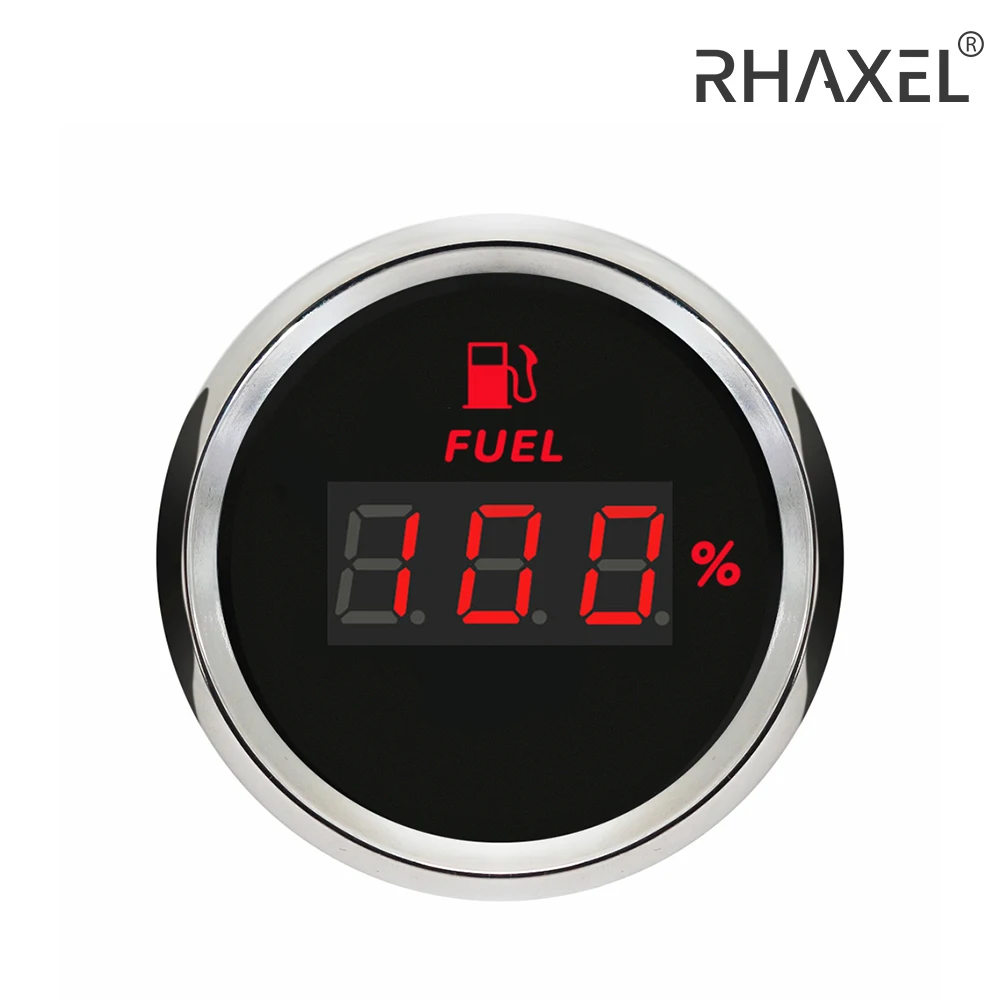 RHAXEL Waterproof 52mm Fuel Level Meter 0-190ohm with Red Backlight 9-32V for Car Boat Trucks Level Sensor 150-175mm