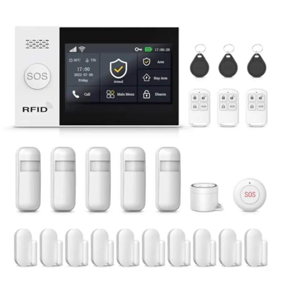 

Wireless Home Alarm System for home security, ABS plastic, black, 4G SMS/Tuya App alerts, motion door sensors, Alexa/Google Hom