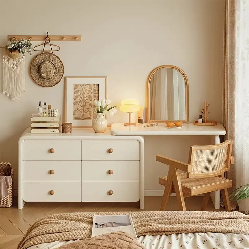 Cheese solid wood dresser chest cabinet integrated makeup table bedroom 2025 new bedside cabinet