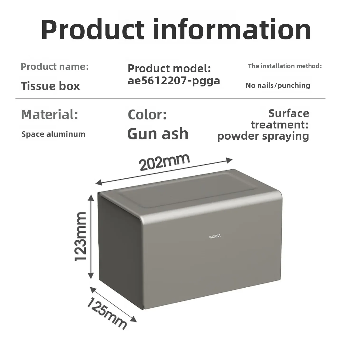Waterproof Aluminum Toilet Paper Holder, No Drill Bathroom Tissue Box with Rust Resistant Finish, Smooth Dispensing Storage Rack
