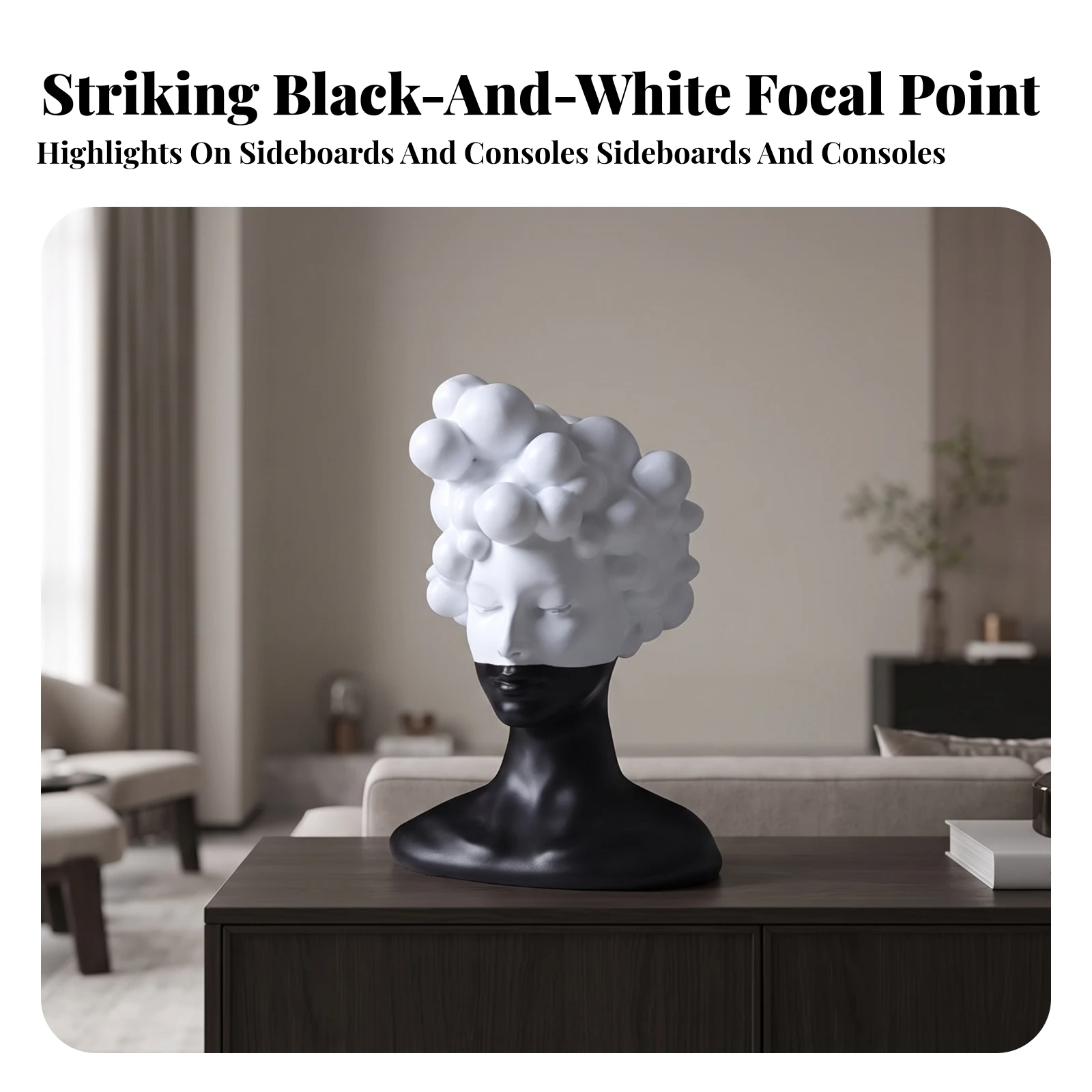 Female Bust Sculpture Modern Female Bust Statue Sculpture with Bubble Hair Resin Decor High Quality for Minimalists, Living Room