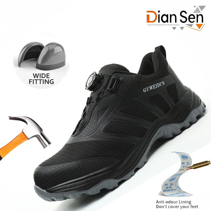 

Мужские рабочие защитные ботинки со стальным носком, обувь с поворотной застежкой, легкие дышащие кроссовки, неразрушимые противоударные рабочие ботинки