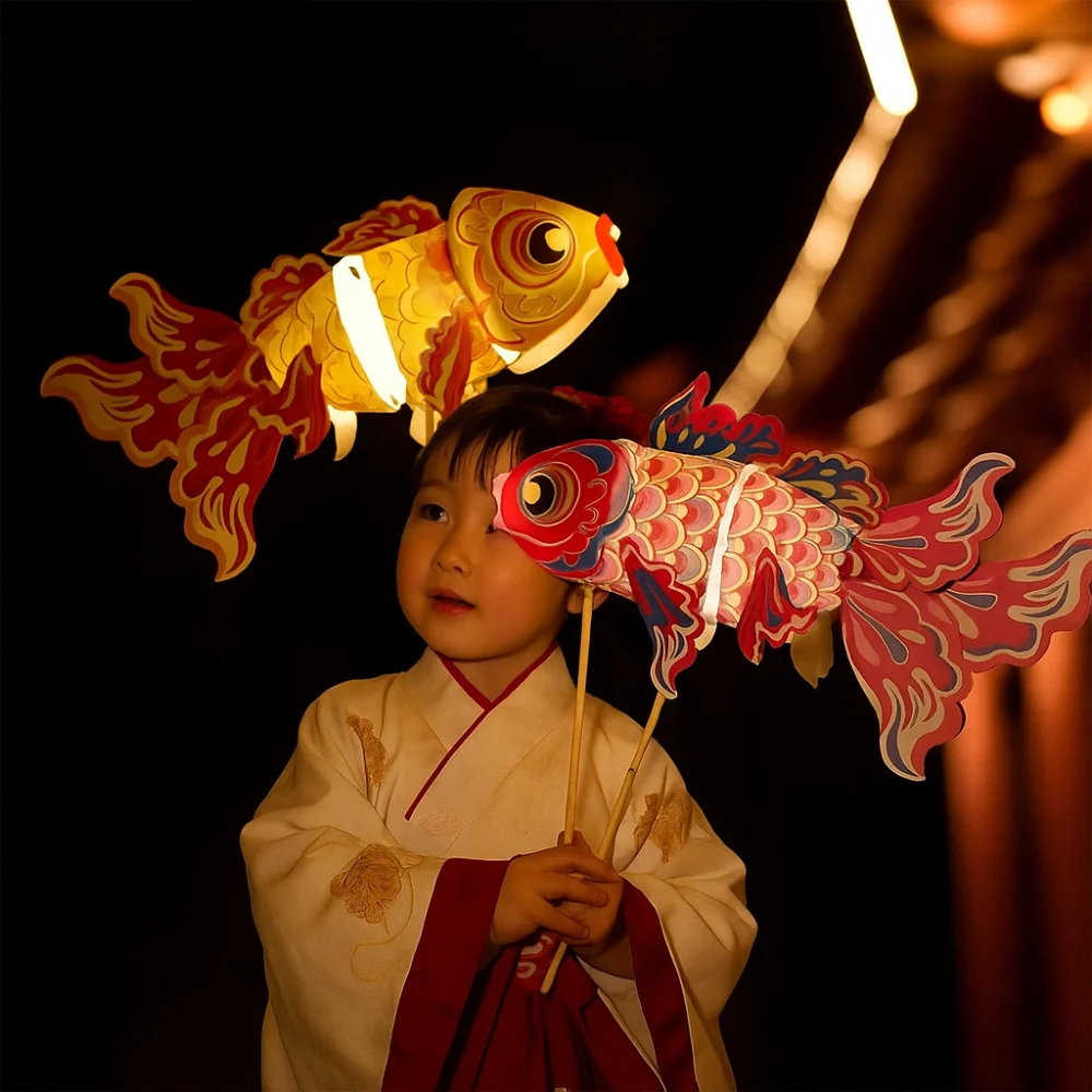 

Creative Handmade Goldfish Lantern Lamp Glowing LED Light Koi Carp Lantern Luminous Paper DIY Lantern Materials Party Decor