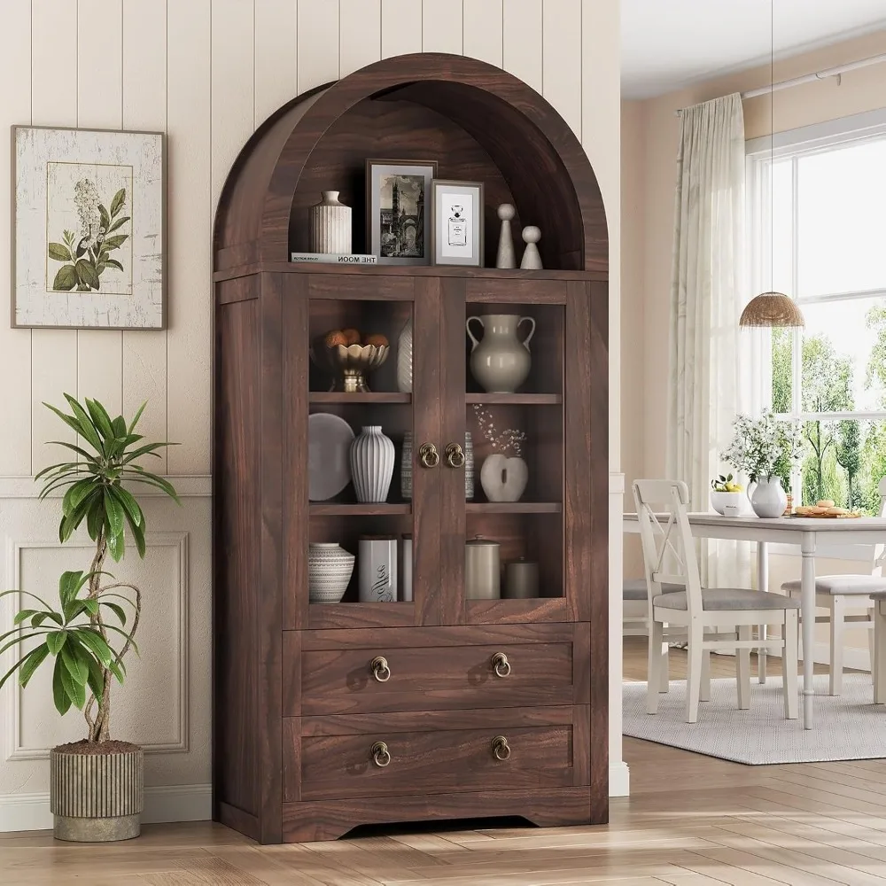 خزانة كتب ومخزن مقوسة طويلة مع أدراج وأبواب، 71 لتخزين المواد الغذائية