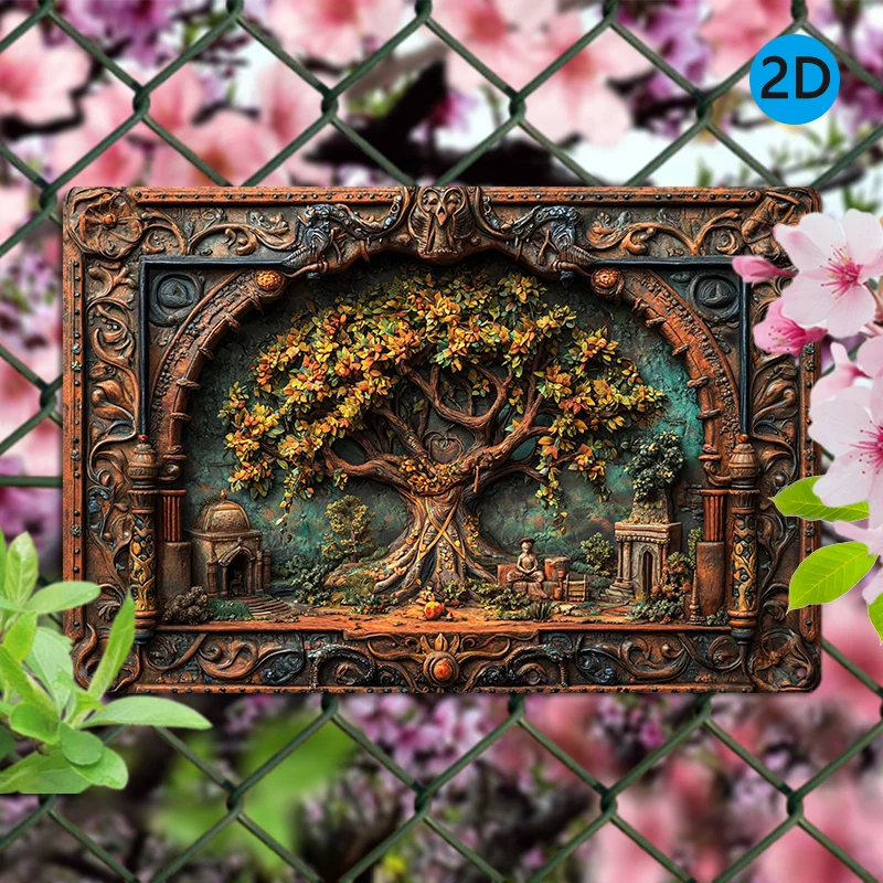 

Vintage Oak Tree Aluminum Wall Art - 8x12" Metal Tin Sign for Home & Dorm Decor, Easy Install, Perfect for Room Decor