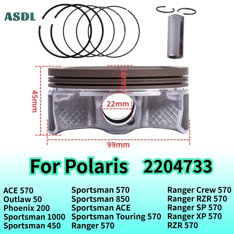 

2204733 Moto Piston Rings for Polaris ACE 570 Outlaw 50 Phoenix 200 Sportsman570 Ranger570 Crew RZR570 99mm Bore Engine Parts
