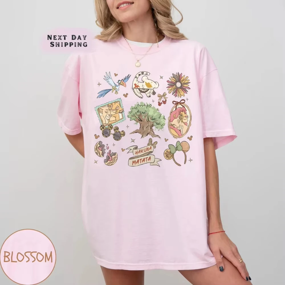 2026 Retro Lion King Hakuna Matata T-shirt, Timon, Pumbaa, Simba, Nana T-shirts, Animal Kingdom Tree, Let's Go Wild Together!