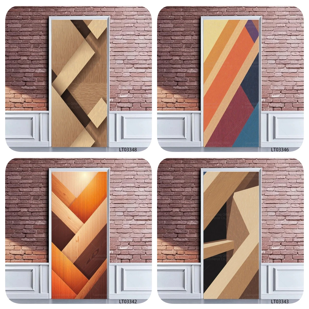 

Minimalist Geometric Wood Grain Door Sticker - Simple Wooden Pattern Decorative Cover for Room Door Home Decoration Wallpaper