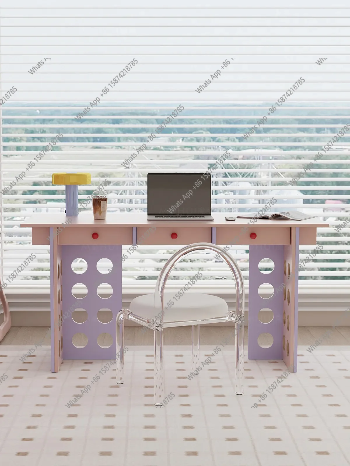 Xx Contrasting Colors Study Computer Desk Bedroom Writing Belt Pumping Storage Desk Solid Wood Desk Furniture