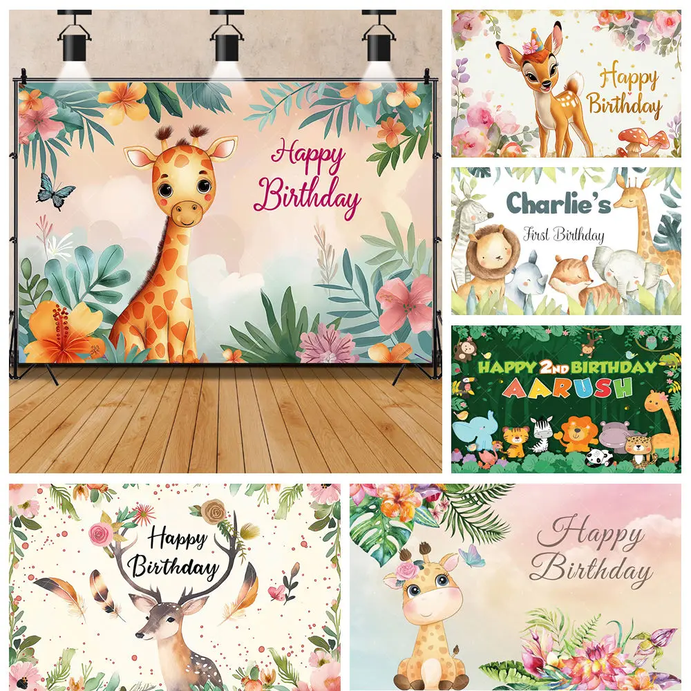 

Cartoon Cute Giraffe Jungle Animals Kid Gift Birthday Party Banner Backdrop Custom Baby Room Photography Poster Decor Background