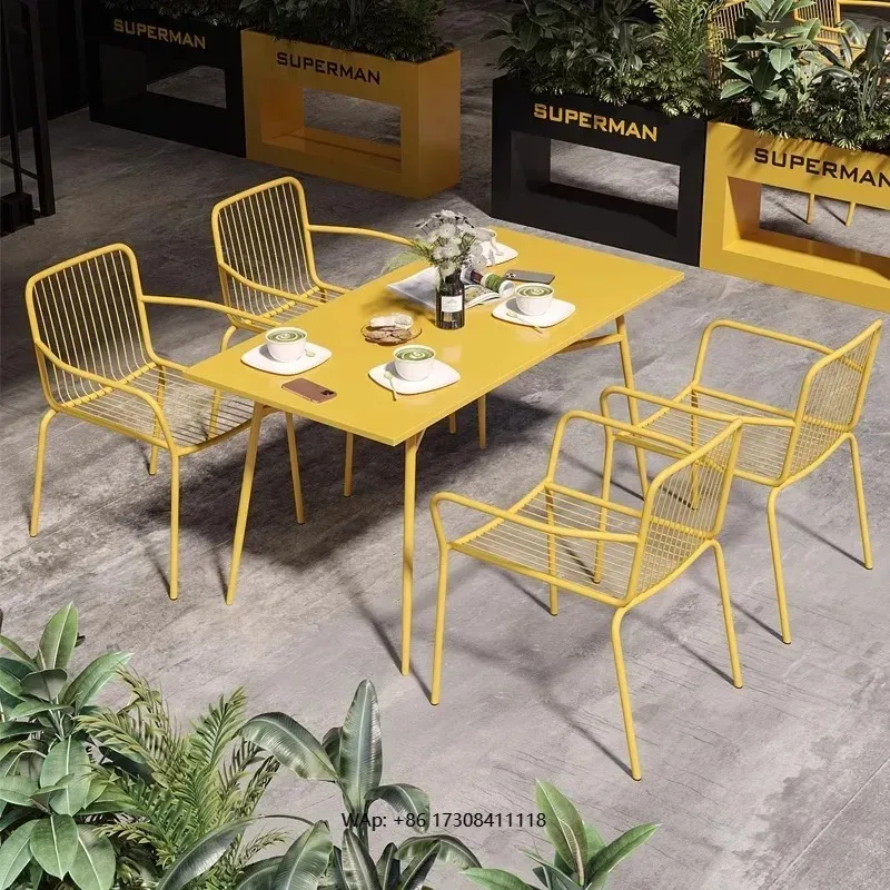 

Creative Iron Table Chair Combination Small Outdoor Leisure Set for Balcony Coffee/Milk Tea Shop Industrial Vintage Restaurants