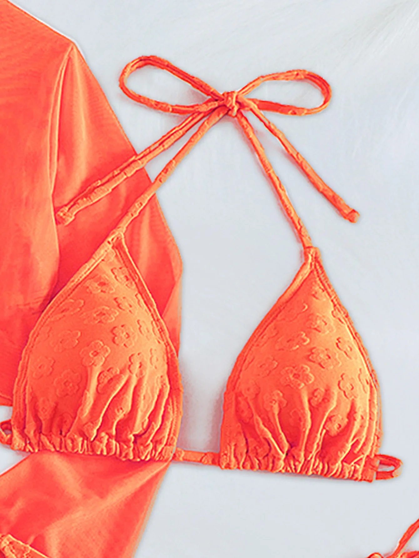 Bikini-Set für Damen, einfarbig, Orange, 4-teiliger Badeanzug, langärmelig, Überzüge, Strandrock, geteilte Badebekleidung, Badeanzug, 2025, neu