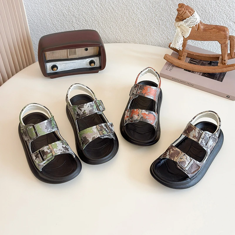 Children's Summer Sandals 2026 Fashion Breathable Boys Causal Open-toe Sandals Thick Bottom School Kids Beach Sandals Non-slip