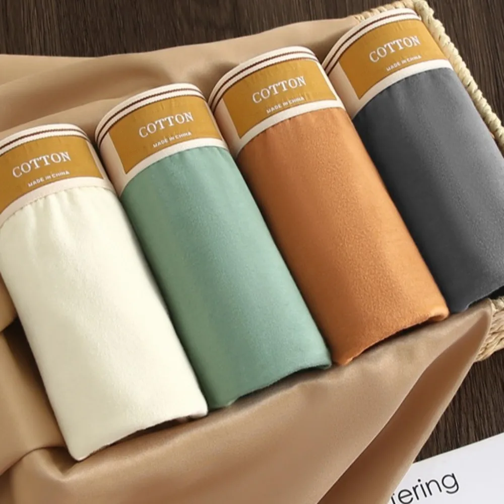 4Pcs Breathable Solid Color Men's Boxer Briefs L-4XL Seamless Men Panties Elastic Plus Size Underwear for Man Gifts