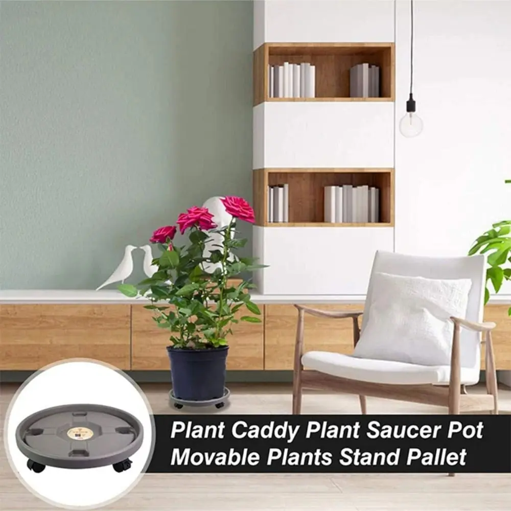 

Round Flower Pot Wheels Universal Movable Rolling Flower Pot Stand with Water Connection Plastic Tray