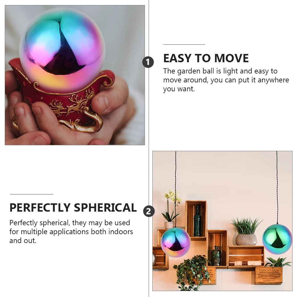 2 szt. Kule lustrzane ze stali nierdzewnej w kolorach tęczy, odblaskowe, kolorowe metalowe sfery, ozdoby ogrodowe do użytku wewnątrz i na zewnątrz