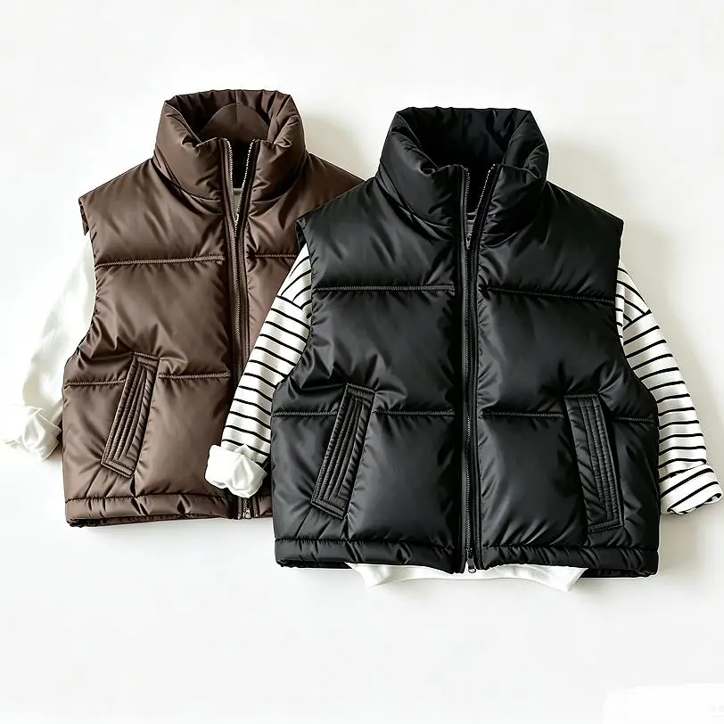 Children's Korean down Cotton Vest for Boys and Girls, Autumn and Winter Standing Collar Waterproof and Warm Vest 1-14Y