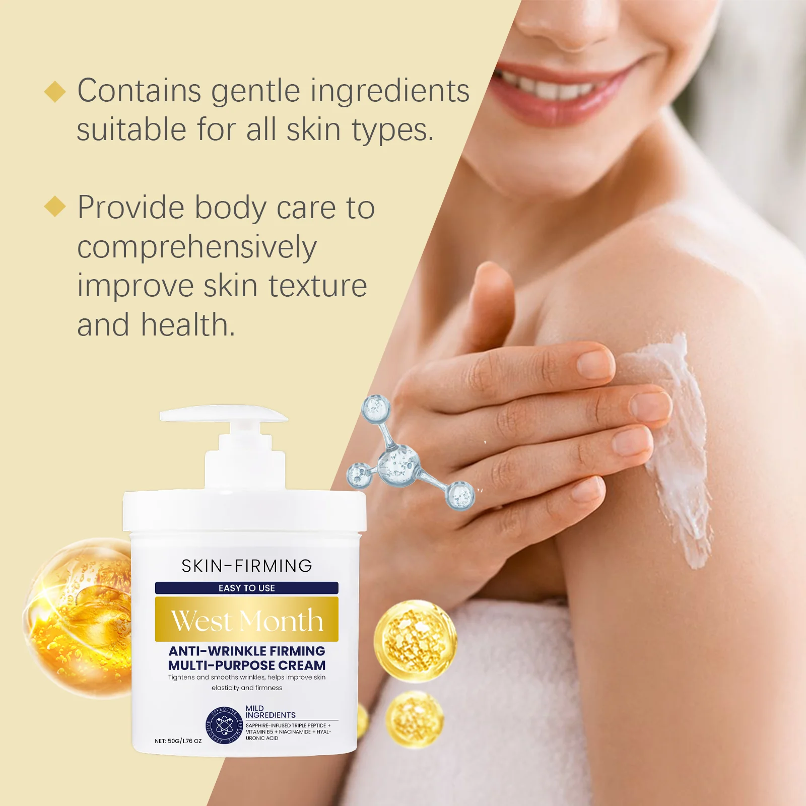 West Month Anti-Falten-Straffungscreme, tief feuchtigkeitsspendend, feuchtigkeitsspendend, straffend, hautpflegend, straffend, entfernt feine Linien, Anti-Aging