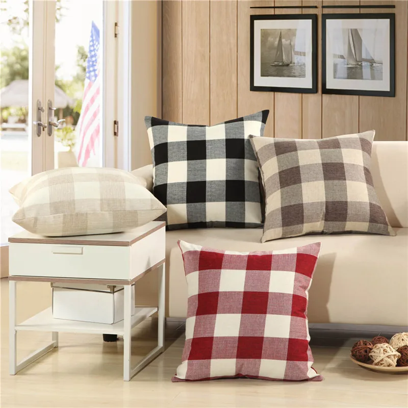 

45x45cm Classical Checkered Plaid Cotton Linen Cushion Cover Car Home Sofa Seat Chair Christmas Decoration