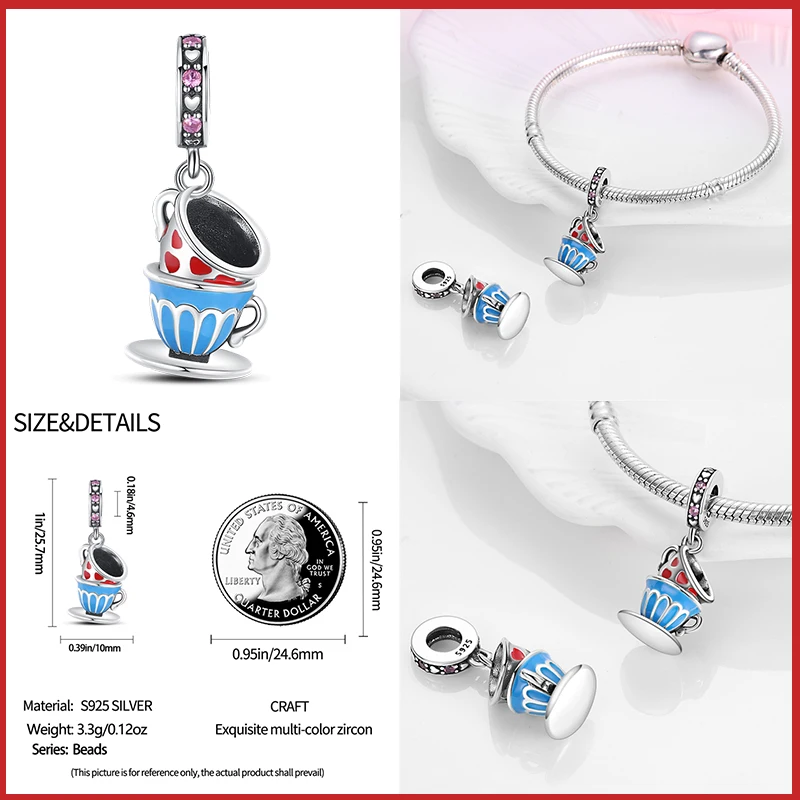 Cuentas de plata esterlina 925 para pulsera Pandora Original, abalorios de colección de pastel de café y té de la tarde, regalo de joyería artesanal