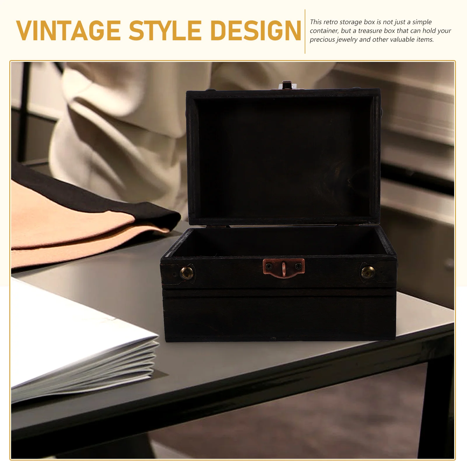 

Retro Jewelry Box Vintage Wooden Treasure Chest Keepsake Storage Box Lockable Trinket Organizer for Home Bedroom Living Room