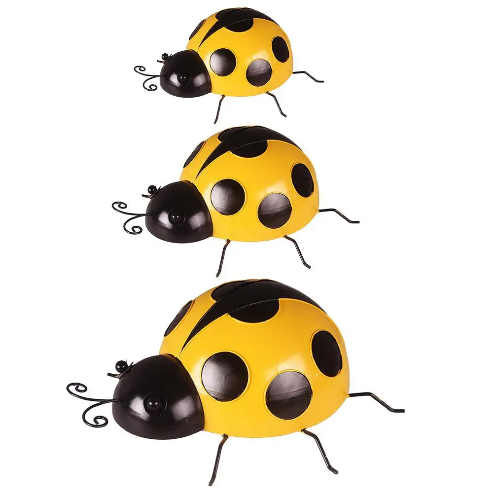 

3 Pcs Ladybug Ornament Garden Ornaments Metal Outdoor Desktop Iron Lawn Decor Statues Retro