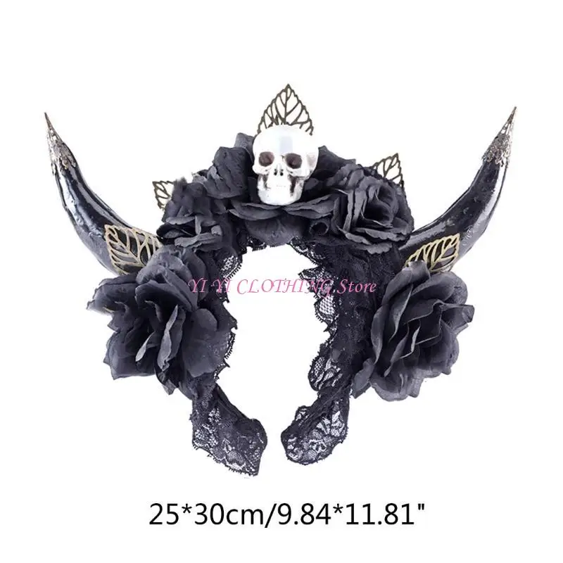 N5kf Halloween Skull Sheep Hel Hair Hair Hoop Evil Banda cabelo Cosplay Costume Witch Captain Acessório para menina