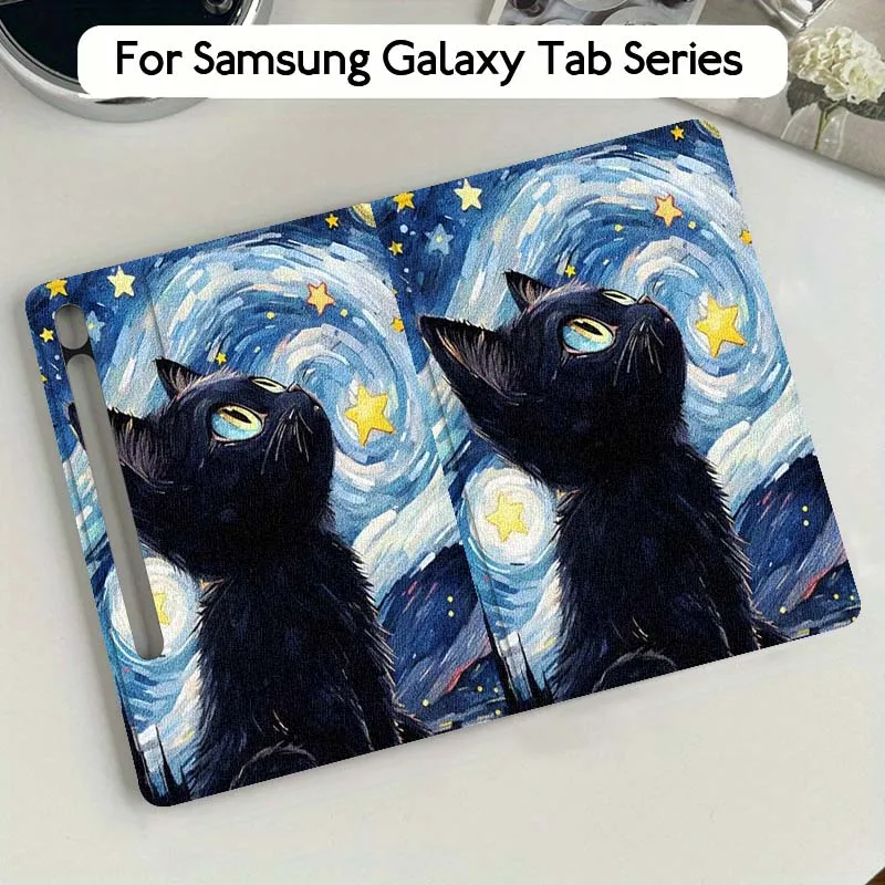 

Cat Starlit Sky Oil Painting For Samsung Galaxy Tab S9 S10 S6 S7 S8 FE Plus Lite Inch Foldable Cover Tablet Case