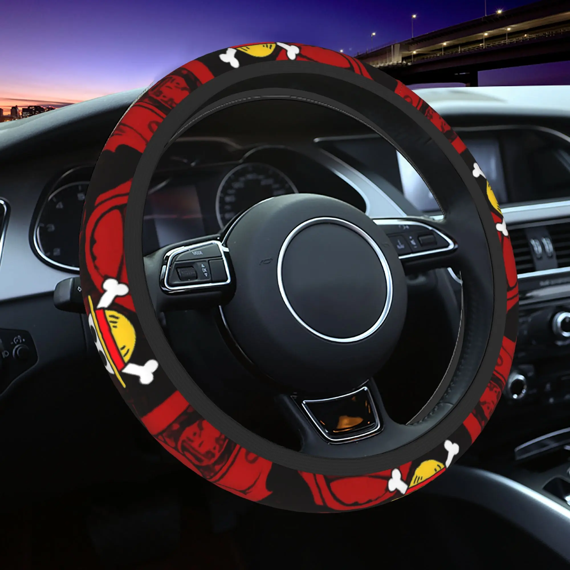 One Piece Pirate Flag Car Steering Wheel Cover 38cm Anti-slip Steering Wheel Protective Cover Steering-Wheel Accessories