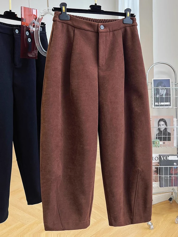 2023 Autumn Winter Vintage High Waist Pants Woman Baggy Casual Pants Loose Wide Leg Thickened Trousers Women