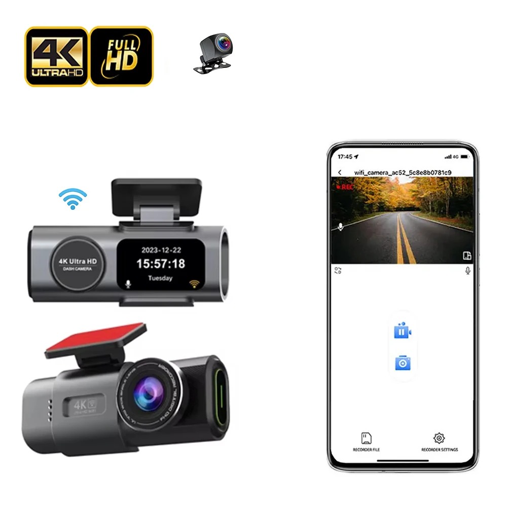 

Mini Car Dvr Night Version Wifi Dual Lens Front and Rear Parking Guard 4K Black Box Dash Cam
