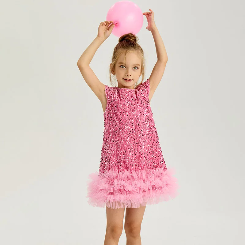 

Sequin Girls Dress Kids Fluffy Christmas Birthday Formal Prom Vest Dresses Evening Gown For Summer Princess Girls Costumes