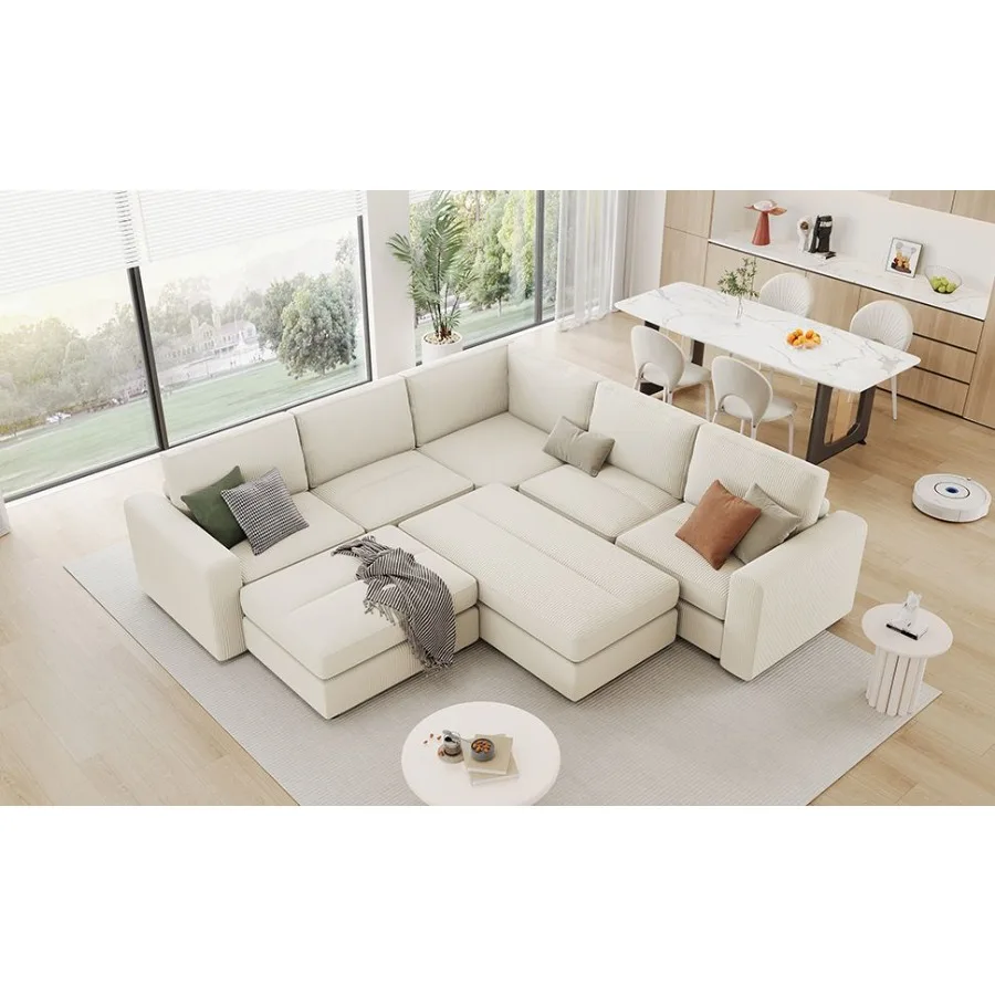 

121.3 Sectional Couch Sofa Bed Modular Sofa with Two Movable mans for Living Room Old SKU:N719S001640A Beige