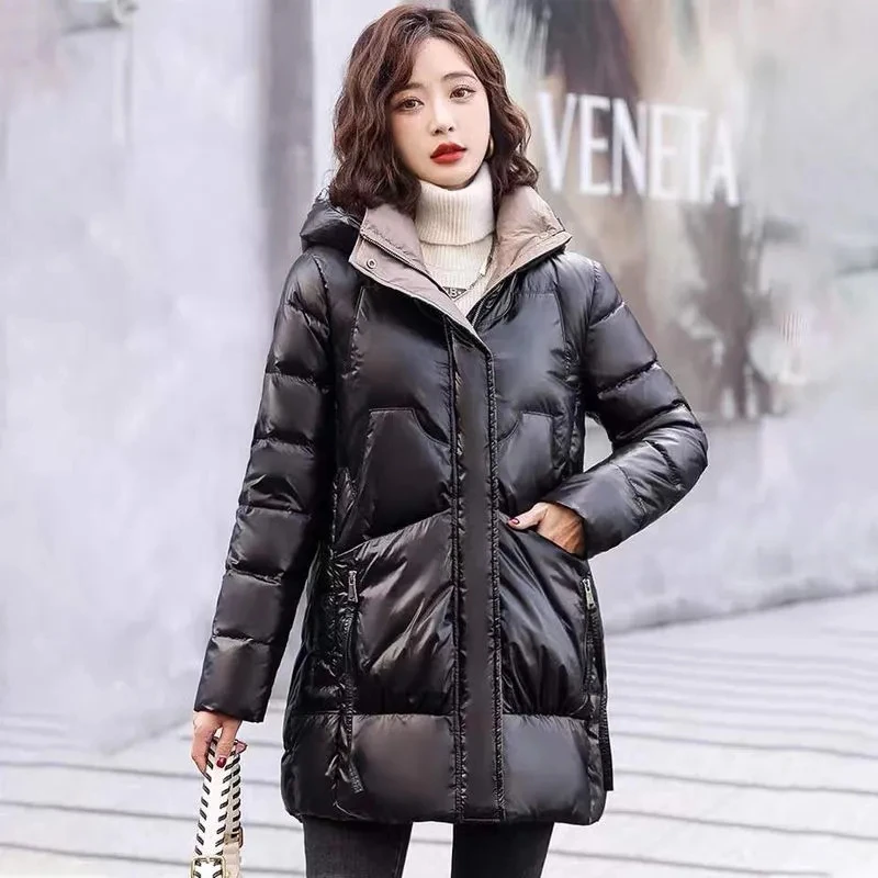 

Down Jacket Women 2023 Autumn Winter New Fashion Slim All-match 90% White Duck Down Coat Female Long Large Size Thick Parkas