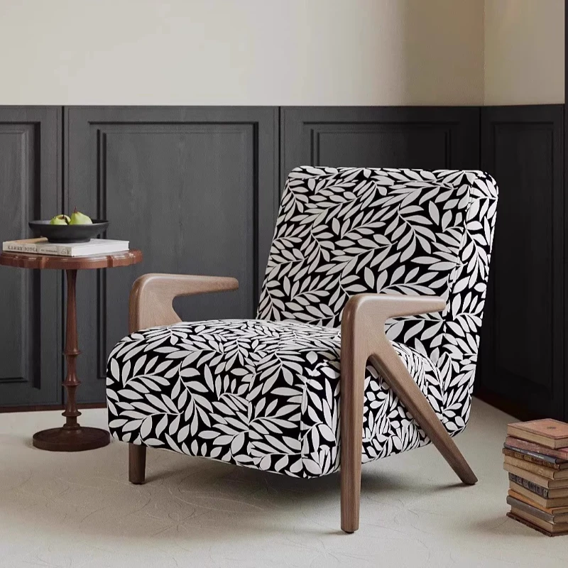 

Wabi Sand Wind Medieval Single Sofa Chair Modern Living Room Balcony Designer Solid Wood Lamb Leisure Chair