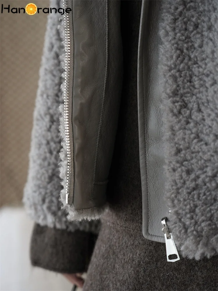 HanOrange 2025, зимняя ретро ленивая плюшевая куртка с воротником-стойкой и полумолнией, искусственная куртка из овечьей шерсти, свободное теплое пальто, дымчато-серый/шоколадный цвет