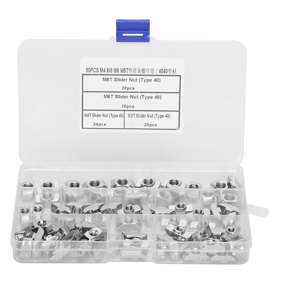 T Slot Sliding Nut Convenient Easy Use T-Slot Nut with a Plastic Storage Box for Building Industrial Aluminum Frame Structures