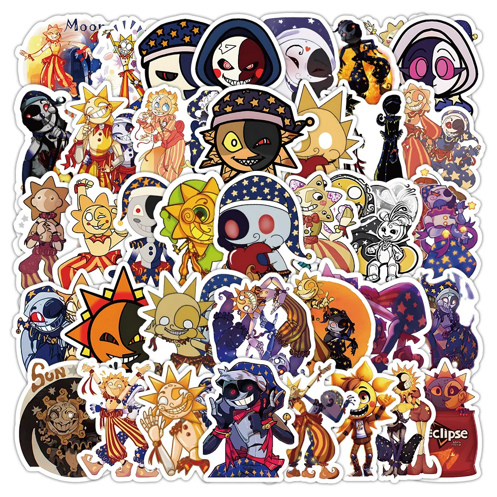 50Pcs Cute Sundrop And Moondrop Stickers Cartoon Fnaf DIY Stickers Scrapbooking Phone Luggage Skateboard Waterproof Decals