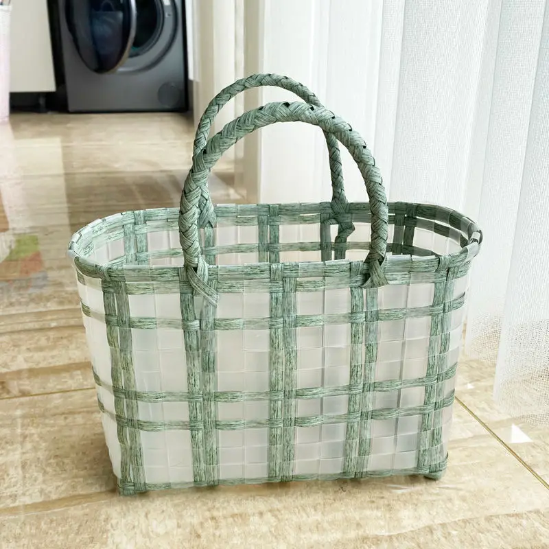 Plastic Storage Baskets Shopping Home Vegetable Bath  Picnic Hand  Woven Bags Pets