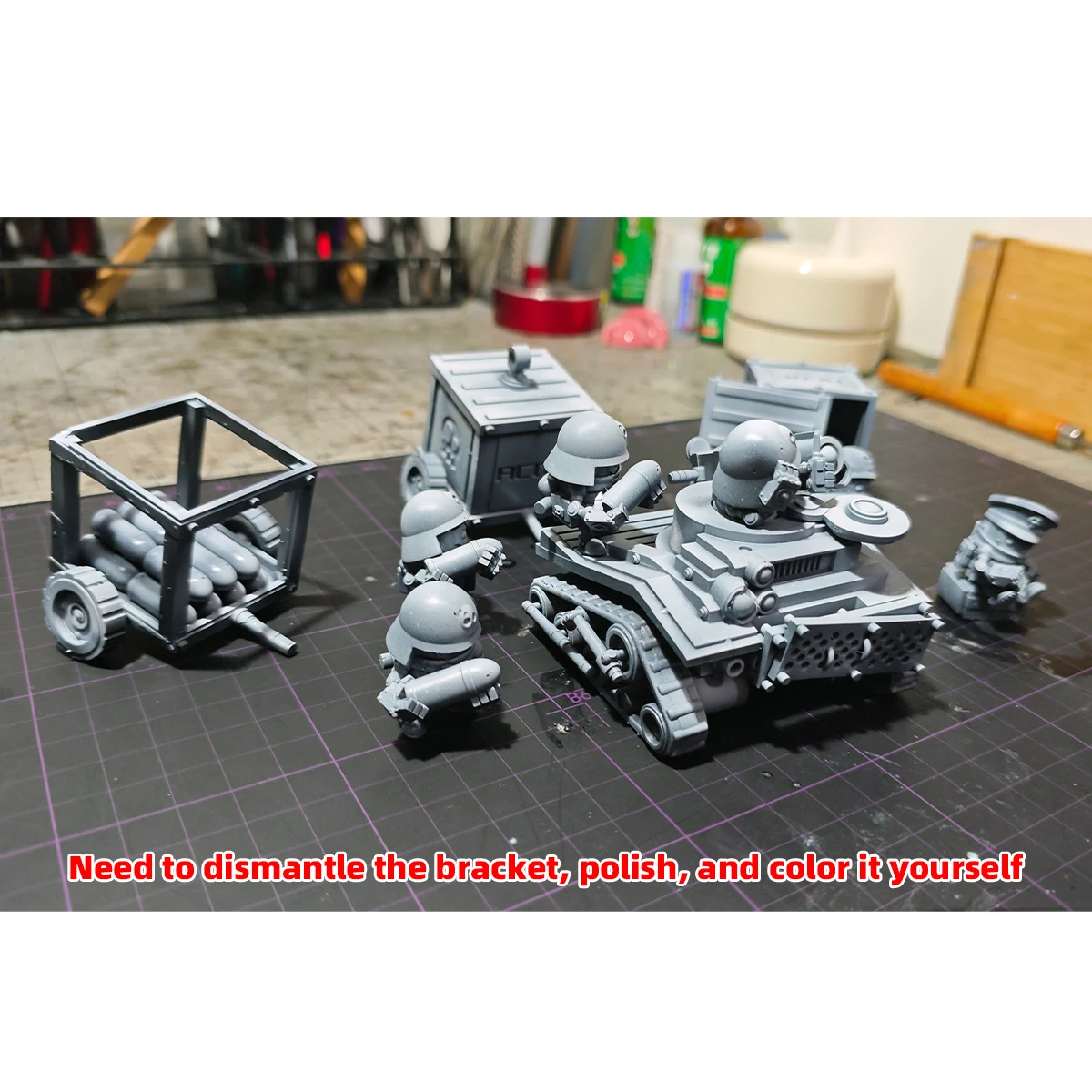 Q-Version Maßstabsmodell-Set 3D-Harz Miniatur-Soldatenfiguren Diorama Unbemalte Sci-Fi-Cartoon-Zubehör LKW Panzer Infanterie DIY – Detail 4