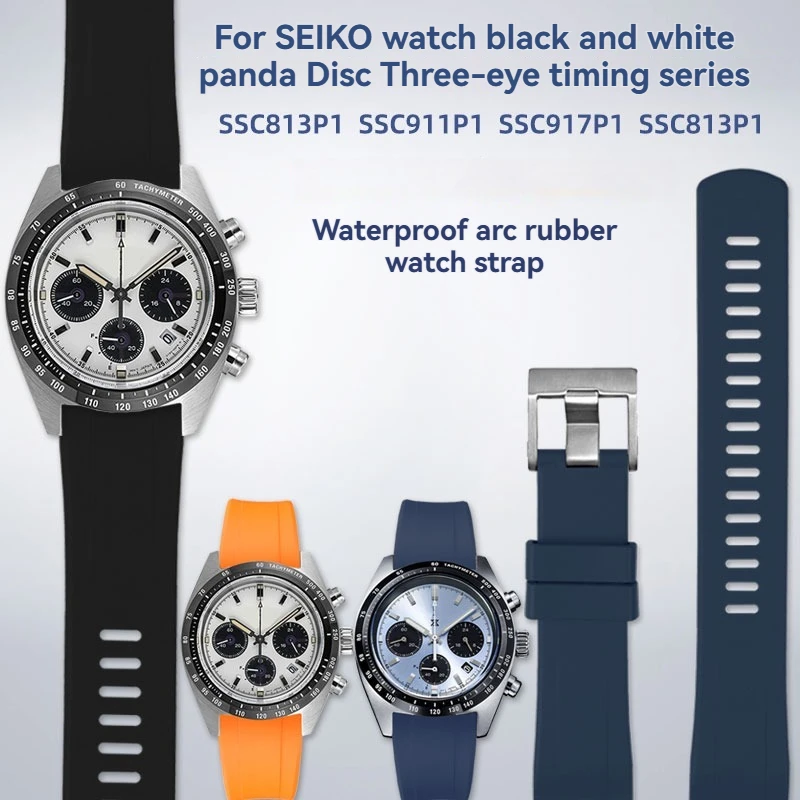 20mm for Seiko PROSPEX Panda Watch Band | SSC813P1 SSC917P1 | Waterproof Rubber Strap | Curved End Soft Black/Blue/Strap for Men