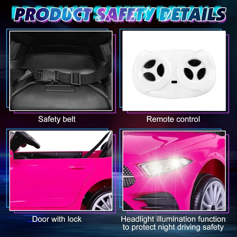 12V Ride On Car with 2.4G Remote ControlBattery Powered Electric Car Ride On Vehicle Double Doors 5 Point Safety Belt LED Light