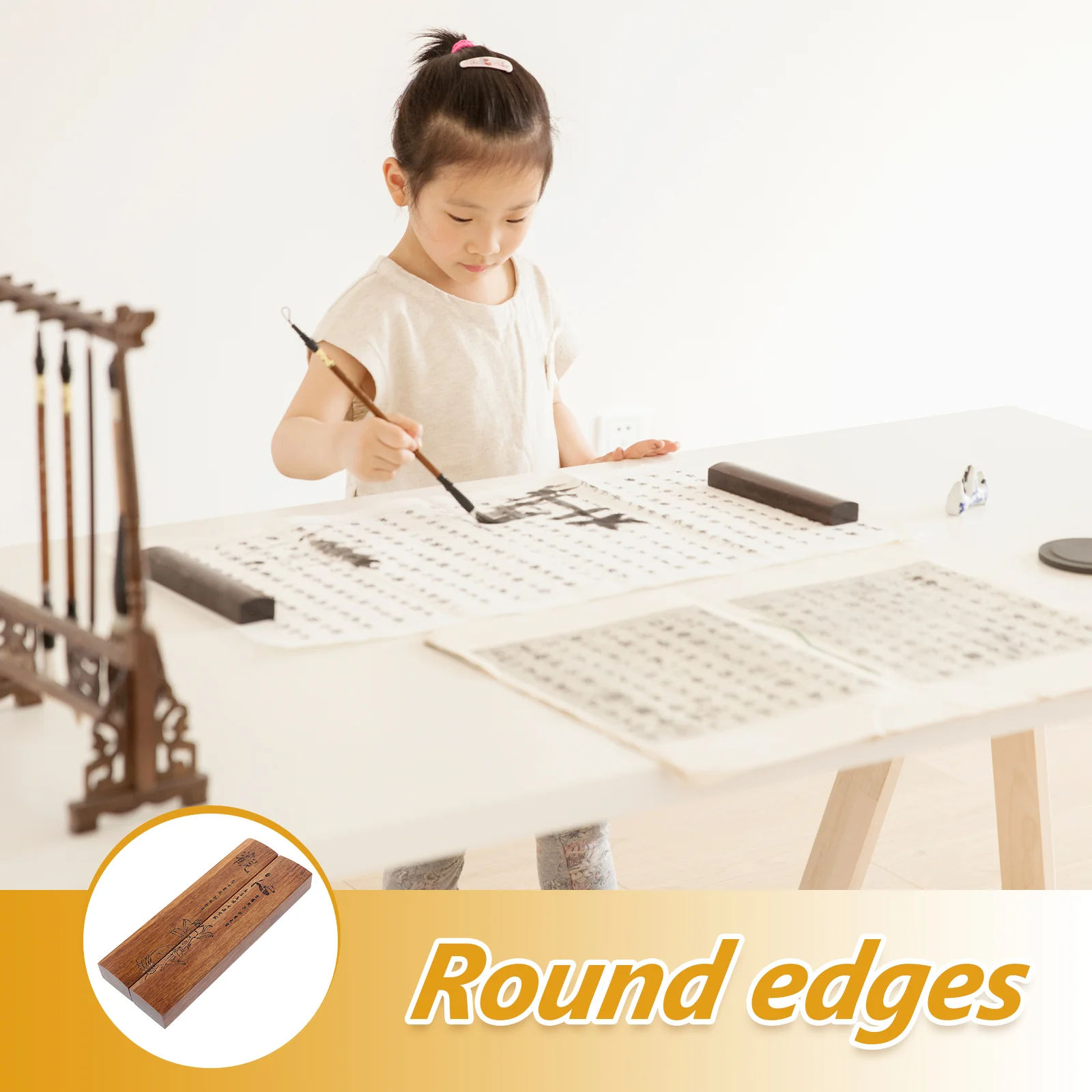 2 Pcs Wooden Ruler Paper Weights Calligraphy Drawing Paperweight Decor Decorative Student