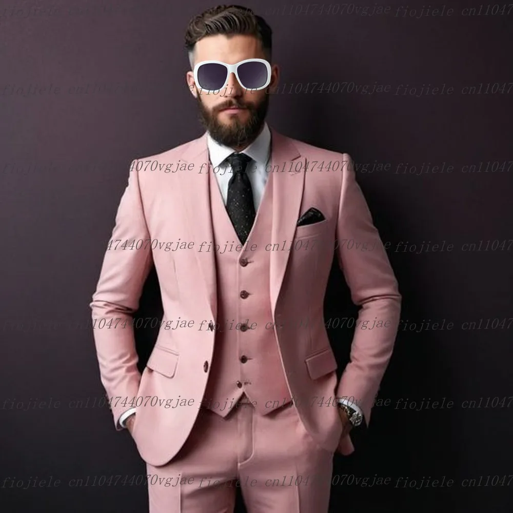 

Розовый мужской костюм по индивидуальному заказу, официальный случай, свадьба, вечеринка, жених, жених, деловые мужские смокинги, комплект из 3 предметов, куртка, жилет, брюки