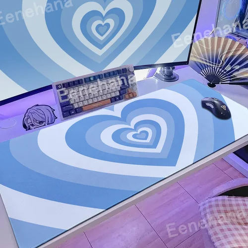 Alfombrilla de goma con estampado HD para teclado de Gamer, alfombrilla grande de goma para ratón, alfombrilla antideslizante para escritorio, color azul, XXL