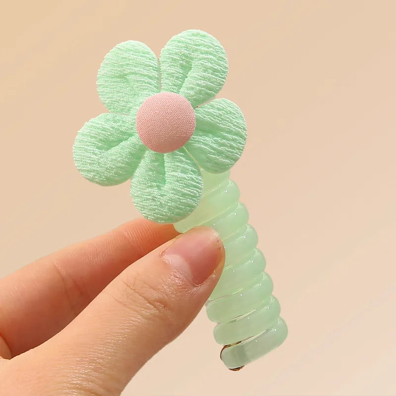 1PC New Lovely Candy Colored Flowers Elastic Spiral Hair Rope Head Rope Ponytail Hair Ring Rubber Band Headdress For Girls